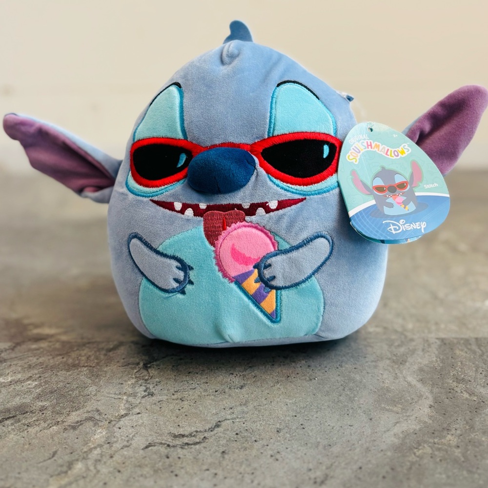 NWT Disney Stitch Squishmallow, Sunglasses Ice Cream Cone, 8 Inch Stuffed Animal